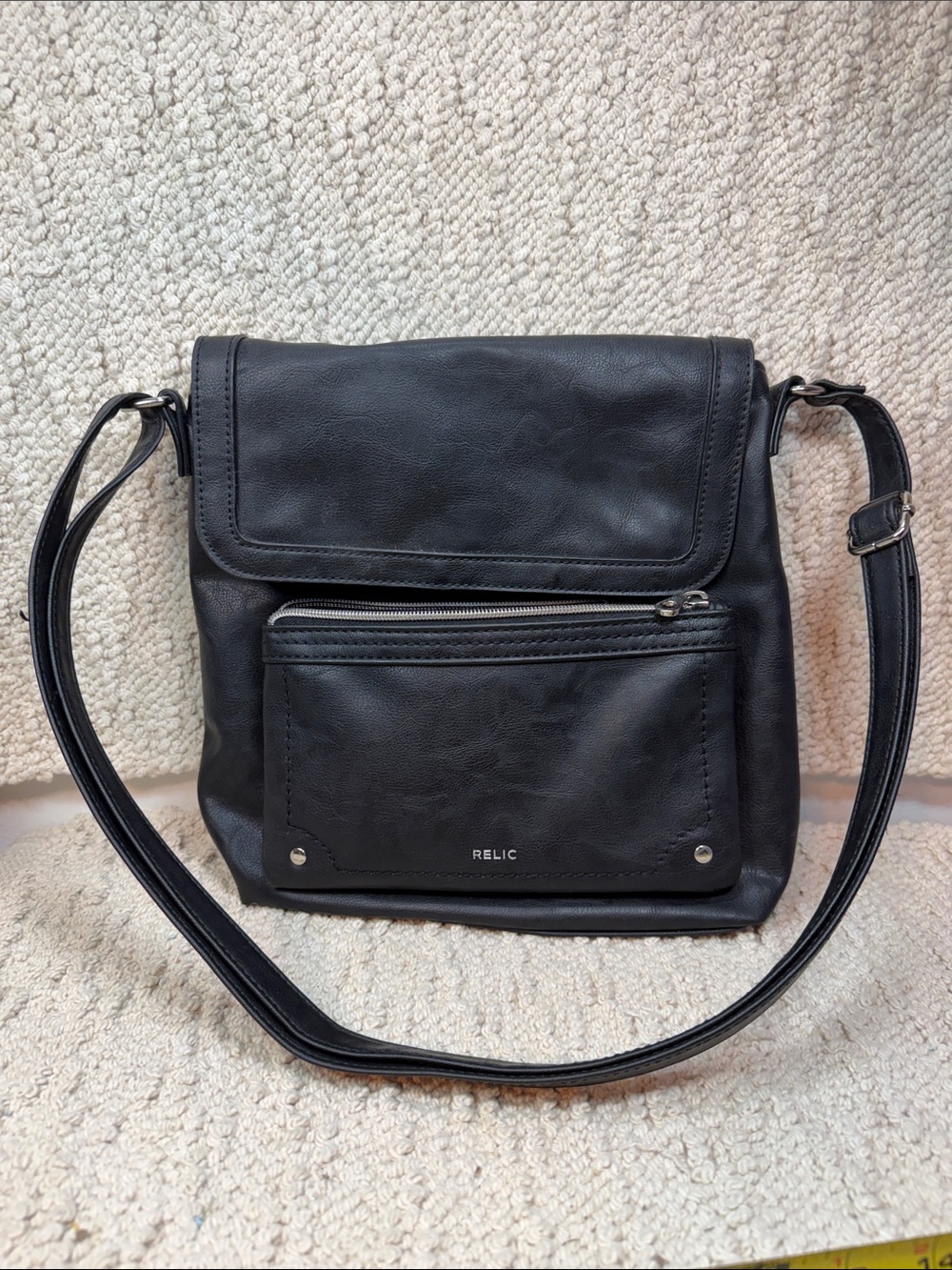 Relic Black Faux-Leather Crossbody with Front Zip Pocket